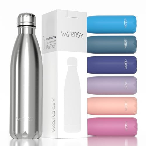 WATERSY Gourde Isotherme en Acier Inoxydable à Double paroi en Métal pour Garder au Froid Pendant 24 Heures et au Chaud Pendant 12 Heures - Bouteille de Sport en métal sans BPA - 500 ml