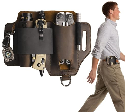 Leather Organizer Case for Men, Multi-purpose Belt Case, Leather Pocket Organizer, Multi-purpose Leather Bag with Pen Holder for Torch, Knife