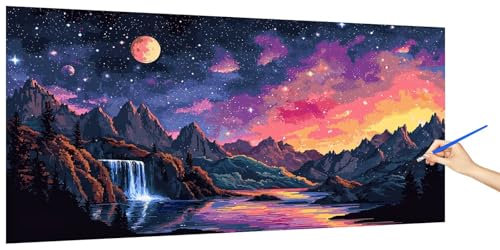 Pintar por Numeros Adultos Cielo Estrellado, Pintar por Numeros Niños Paisaje Kit, Cuadros Paint by Numbers Colorear Manualidades Adultos Kit, DIY Pigmento Acrílico óleo Lienzos Decor 60x30cm Q-1