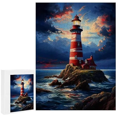 Puzzle 1000 Teile Erwachsene Leuchtturm 75 x 50 cm, 3D Visuelle Wooden Puzzle, DIY Craft Bastelpuzzles für Heimdekoration, Geschenkbox, Familie herausforderndes Puzzles F-111