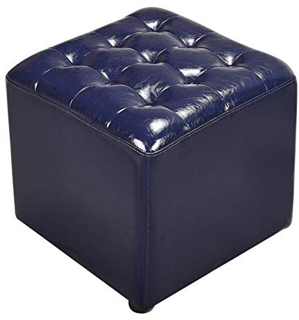 Sitzwürfel, gepolstert, Leder, quadratisch, Massivholz, 40,6 x 40,6 x 35,6 cm, Blau