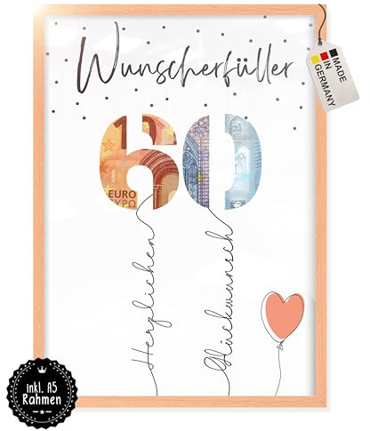 myDreamwork® - Wunscherfüller zum 60. Geburtstag - Geldgeschenke Geburtstag 60 - Geschenkideen 60 Geburtstag Geld - 60er Geburtstag Frau - im Rahmen (DIN-A5)