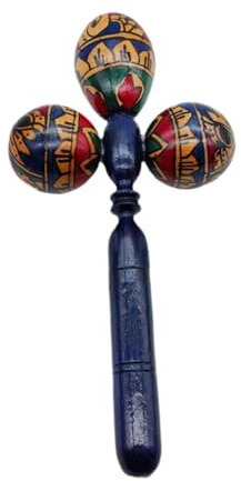 Fenteer Maraca Rumba Shaker Instrument de Musique Professionnel En Bois Peint à La Main Instrument de Percussion à Main pour Concert de Performance Latine, Bleu