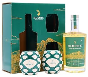 Mijenta - Reposado 100% Agave Glass Pack Tequila | 70cl | 40% ABV | With Two Ceramic Agave Plant Style Margarita Glasses