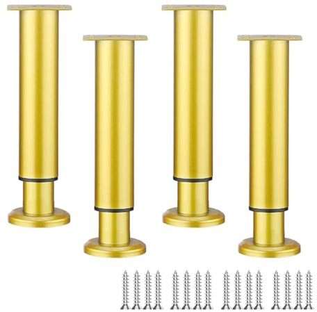LRYELWA 4 Stück Möbelfüße Verstellbar Schrankfüsse Metall Tischbeine Ersatz Stützfüße für Sofa,Couchtische,Schränke,TV-Schränke,Nachttisch,Schubladen, mit Schrauben (Gold,12cm~18cm)