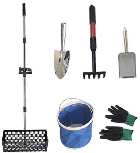 Rastrillo de Arena para pulgas, rastrillo de Arena de Acero al Carbono con Mango ergonómico Largo Resistente y Dientes de tiburón, tamiz de Playa Desmontable para recolectar pulgas, Conchas Marin