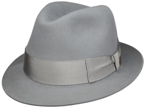 Borsalino Nilo Premium Trilby Hårfilthatt Damer/Herrar - Made in Italy filt filthatt hatt i ullfilt med foder, grosgrain band höst-vinter Vinter - 56 cm ljusgrå