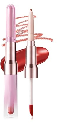 Delineador Labios 2 en 1 y Set Brillo de Labios - Perfilador Labios, Acabado de Terciopelo Altamente Pigmentado y de Larga Duración | Brillo Hidratante para Labios Lisos y Gruesos (#2, 0.2g+5ml)