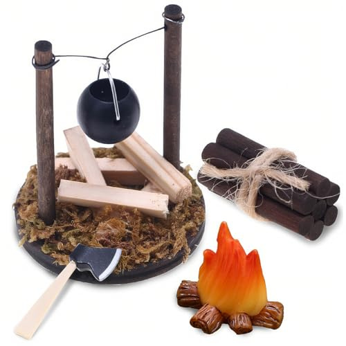 Stadtflamme Mini Lagerfeuer Wichtelzubehör, Miniatur Wichtel Zubehör Weihnachten, Wichtel Feuerstelle Krippe Weihnachten Zubehör, DIY Puppenhaus Zubehör mit axt, Mini Lagerfeuer Deko für Weihnachten
