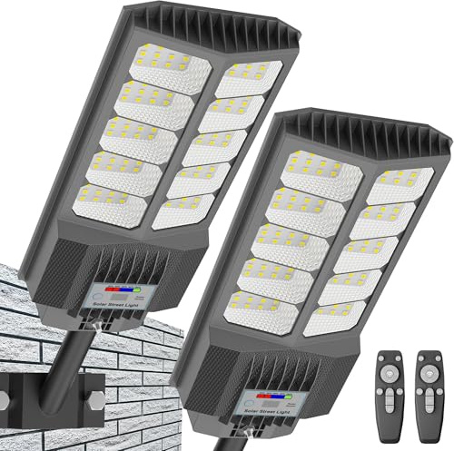Vzyhik New 6500W Solar Street Lights Outdoor Waterproof - Commercial Outdoor Solar Light, 200pcs High Brightness LEDs, Solar Parking Lot Lights Dusk to Dawn for Yard Garden with Motion Sensor - 2 Pack