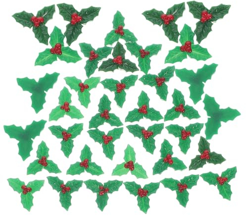 ZUNOXAZ 30 Pezzi Bacche e Foglie Agrifoglio in Resina per Decorazioni Natalizie Accessori da Te per e Ghirlande per Artigianato e Addobbi Natale