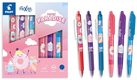 PILOT - Sammlerbox 3 FriXion Ball + 3 FriXion Ball Clicker - Radierbare Stifte - Limited Edition Sweet Paradise - Nachfüllbare - Türkisblau, Korallenrosa, Violett - Blaue Tinte - Mittlere Spitze