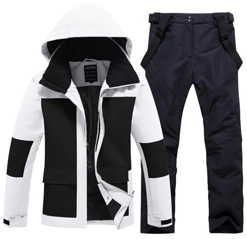 HOUZONIY Traje de nieve para hombre, chaqueta de esquí y pantalones de esquí, juego de dos piezas, ropa de esquí al aire libre, resistente al viento, traje de esquí con capucha para esquiar, snowboard