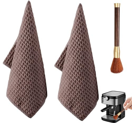 Barista Cloth, 3 Pcs Microfibre Brown Coffee Machine Cloth Set Waffle Structure Cloths, Barista Cloths for Coffee Machine, Washable Coffees Towel, Reusable Kitchen Towel for Drying Dishes(two cloth an