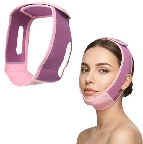 Maschera per doppio mento, mascherina per apnea del sonno, riutilizzabile, unisex, per rimuovere il doppio mento, rassodante e lifting del viso (viola)