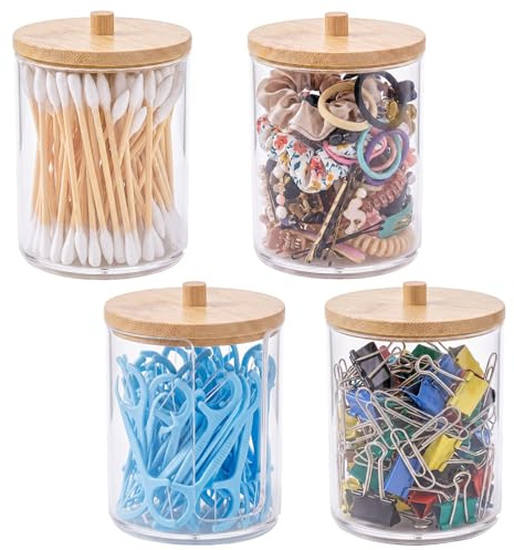 Kufeiper 4 Stück Cotton Swab Container,Transparente Acryl Wattestäbchen Halter Aufbewahrungsbox/Wattepadspender Behälterbox zur Aufbewahrung von Wattebällchen, Wattepads, Wattestäbchen (A)