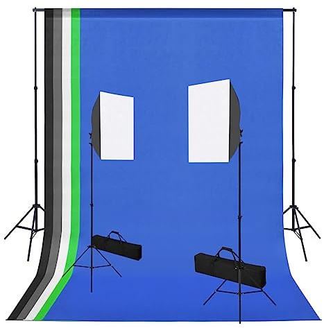 QUAHEAS Fotostudioset softbox med 2 x 40 x 60 cm, studioblixt, bakgrundssystem 300 cm brett, 5 färgade bakgrunder, höjdjusterbart stålstativ