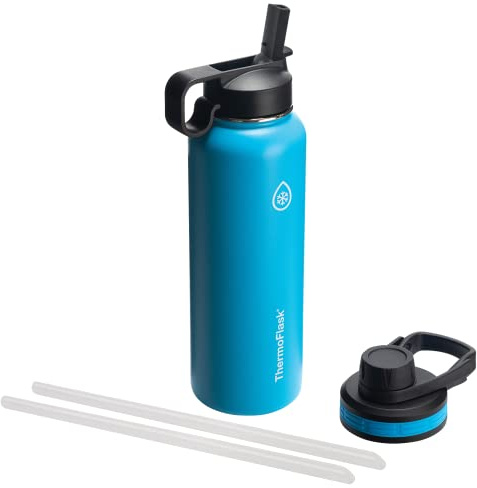 Thermoflask Double Stainless Steel Insulated Water Bottle with Two Lids, 40 Ounce, Capri