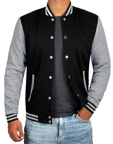 Decrum Baseball Jacket Men - Soft Mens Varsity Jackets [40020045] | Plain Grey Sleve, XL