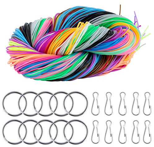 ZITFRI Scoubidou Bänder Set 200 Stück Scobie doo Bänder 20 Farben Scoobydoo Bänder zum basteln für Armbänder, Halskett, Schlüsselanhänger - 200tlg. Knüpfbänder Set mit Keychain und Haken