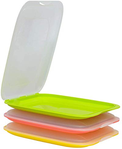 ENGELLAND - 3er Set hochwertige stapelbare Aufschnitt-Boxen, Frischhaltedose für Aufschnitt. Wurst Behälter. Perfekte Ordnung im Kühlschrank - bunter Farbmix, Maße 25 x 17 x 3.3 cm