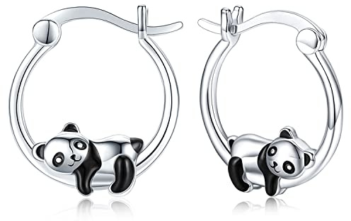 Panda Ohrringe Kinder Creolen Silber 925 - Hypoallergen Mädchen Schmuck - Geschenke für Damen, Tochter und Panda-Liebhaber