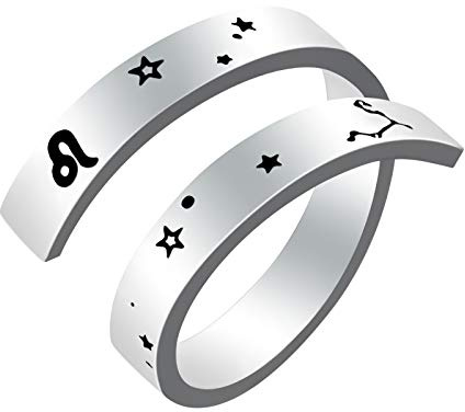 Kucheed Anneau du Zodiaque pour Femmes Hommes, Gravure en Acier Inoxydable Taille Constellation Anneaux Ouverts Réglables,Horoscope Astrologie Déclaration Bijoux Vintage Cadeau D'anniversaire