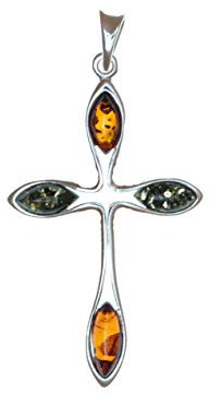 Artisana-Schumuck Pendentif croix en ambre multicolore et argent sterling 925/000 rhodié