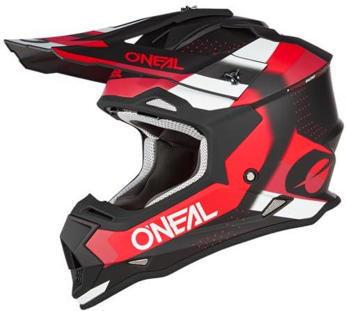 O'NEAL | Casco Motocross | MX | Calotta ABS, Standard di sicurezza ECE 22.06, Prese d'aria per un raffreddamento ottimale | Casco 2SRS SPYDE V.23 | Adulto | Nero Rosso Bianco | Taglia S (55/56 cm)
