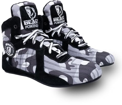 Beast Power Gear Wrestling Shoes Men 7-12 US Sizes Weightlifting Shoes Lightweight & Durable Leather Boxing Shoes for Weightlifting, Powerlifting, Bodybuilding & Cross Training Gray Camo