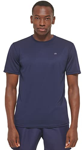 Calvin Klein Men's Standard Light Weight Quick Dry Short Sleeve 40+ UPF Protection Active Top, Navy, Large