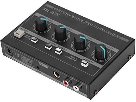 Amplificateur Audio Stéréo en Métal 4 Canaux Amplificateur de Casque Stéréo Compact 4 Voies avec Adaptateur 12V 1.5A pour Scène de Studio(#1)