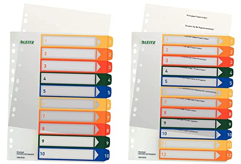 Leitz Register für A4, PC-beschriftbares Deckblatt und 10 Trennblätter, Taben mit Zahlenaufdruck 1-10 & Register für A4, PC-beschriftbares Deckblatt und 12 Trennblätter, Taben mit Zahlenaufdruck 1-12