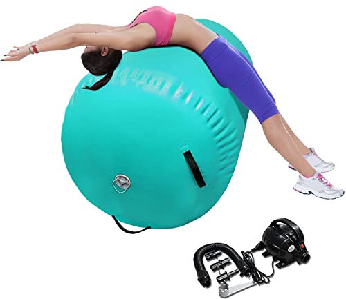 Air Rolle Turnen Aufblasbare Gymnastik Training Zylinder Tumbling Rolle Air Barrel Yoga Roll mit Pumpe(Grün,100x60cm)