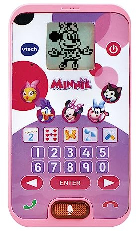 VTech - Teléfono Educativo de Minnie Mouse, Juguete Interactivo Disney para niños +3 años, 6 Actividades Que enseñan a Contar, sumas y restas, Figuras, Versión ESP