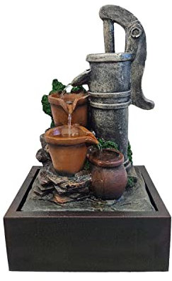 Fuente de Agua Interior Eléctrica 28x20x45.5cm - Fuente de Cascada Resina Decorativa Grande Diseño Ariete Tinajas