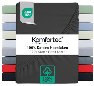 Komfortec Spannbettlaken Jersey 100% Baumwolle – 160x200 cm – 135g/m² – Weich, Atmungsaktiv & Hautfreundlich – Mit Rundumgummi – Oeko-Tex Zertifiziert – Für Boxspring, Topper & Matratzen – Anthrazit