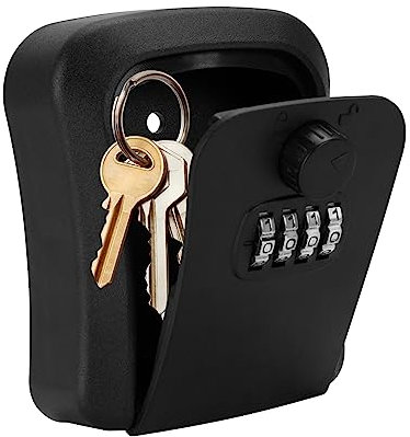 welsberg Caja de Llaves, Caja Fuerte para Llaves, Caja de Llaves con código numérico de 4 dígitos para Exterior e Interior, Caja Fuerte, Cerradura de combinación, Montaje en Pared, Negro