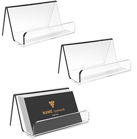 EMOMAS Acrylic Business Card Holder for Desk, Business Card Stand Desktop Business Card Holders for Exhibition，Office Acrylic Business Card Stand Display ，Capacity: 50 Cards （3 Pack）…