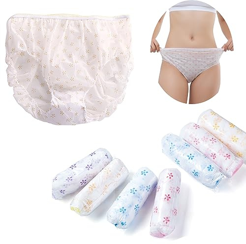 Women's Disposable Nonwoven Underwear Ladies Briefs Paper Printing Panties for Travel Hotel Spa Hospital Stays Emergencies(7pcs,L)
