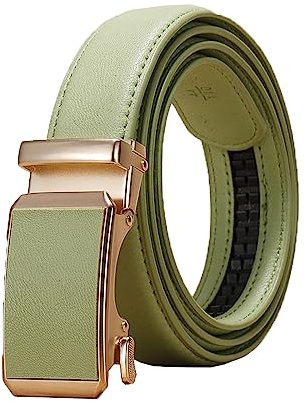 NIUXICH 3cm breiter Damen-/Herren-Ledergürtel, verstellbarer automatischer Schnallengürtel, Kleidung, dekorativer Gürtel, Grün, 115cm