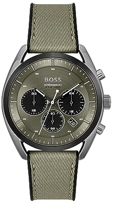 BOSS Chronograph Quarz Uhr für Herren Kollektion TOP mit Khaki/grünes Silikonarmband mit Stoffdetails - 1514092