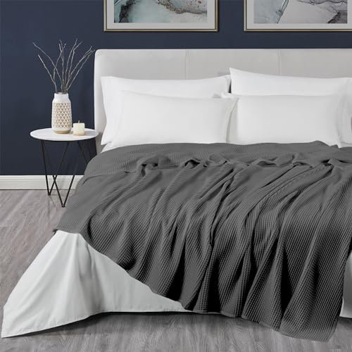 DOZ 50 % Viskose aus Bio-Bambus und 50 % Baumwolle, Waffel-Bettdecke, Überwurfdecke für Couch und Sofa, leicht und ultraweich, Sommerdecke für heiße Schläfer (Sturm, King/Cal King (264,2 x 228,6 cm)