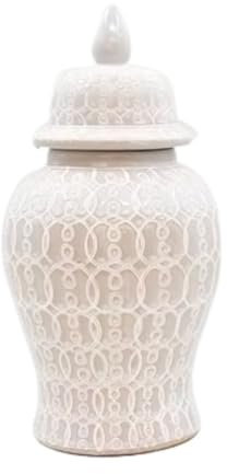 Deko Vase Chinesische Keramik-Ingwerglas-Blumenvasen Mit Deckel, Goldene Emaille-Porzellanvase, Tempelgläser, Tee-Vorratsglas Vase mit Deckel (Color : White, Size : 22 * 47cm)