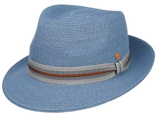 Mayser New Classic Maleo Trilby Strohhut Strohtrilby Sommerhut Sonnenhut Gartenhut Strandhut Damen/Herren - Made in The EU Frühling-Sommer Sommer - XL (60-61 cm) blau