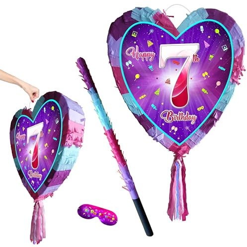 7th birthday pinata with stick - Girls seven party smashing game - Big 41cm x 38cm