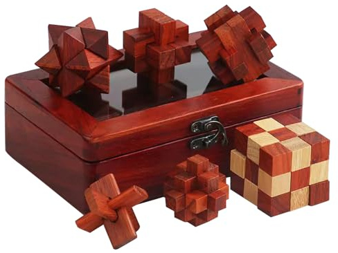 Holzsammlung 6 Stück Knobelspiele Holz, IQ Spiele 3D Mini Puzzle, Logikspiele Knobelspiele Geschicklichkeitsspiel Geduldspiele Holzpuzzle Denkspiele Spielzeug Geschenk für Erwachsene und Kinder