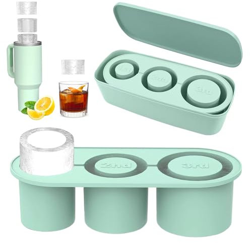 Lotvic Bandeja de Cubitos de Hielo Stanley, 3 Moldes de Cubitos de Hielo, Bandeja de Hielo, Bandeja para Cubitos de Hielo con Tapa para Tazas Stanley de 20 a 30 OZ Bandejas Reutilizables, Verde