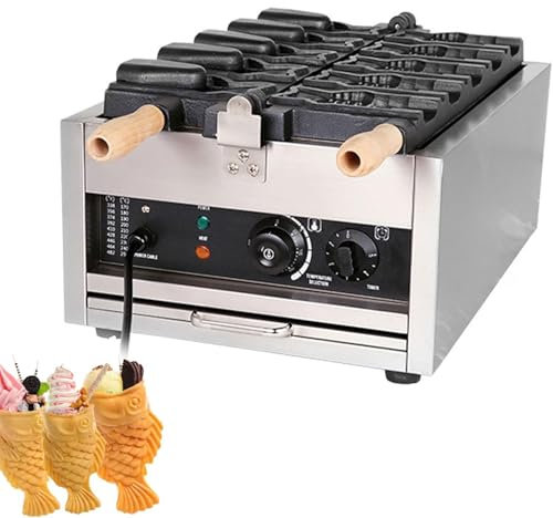 DPLXFPP Máquina Taiyaki Eléctrica 3000 W, Máquina para Hacer Waffles Taiyaki con Forma Pez Doble Cara, Temperatura Ajustable 50-300 °C, para Cocinar Postres En Casa