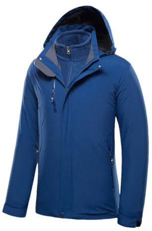 Herren Outdoor 2 in 1 Skijacke Warm Innen Fleece Mantel Wandern Camping Jacken Oberbekleidung, blau, 3XL
